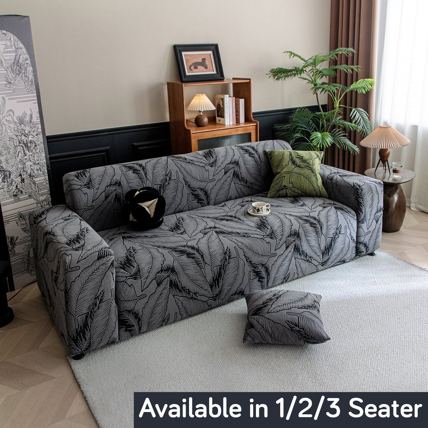 Dual Tone Knitting Jacquard Sofa Cover 1/2/3 Seater Fully Covered - Shadow Grey