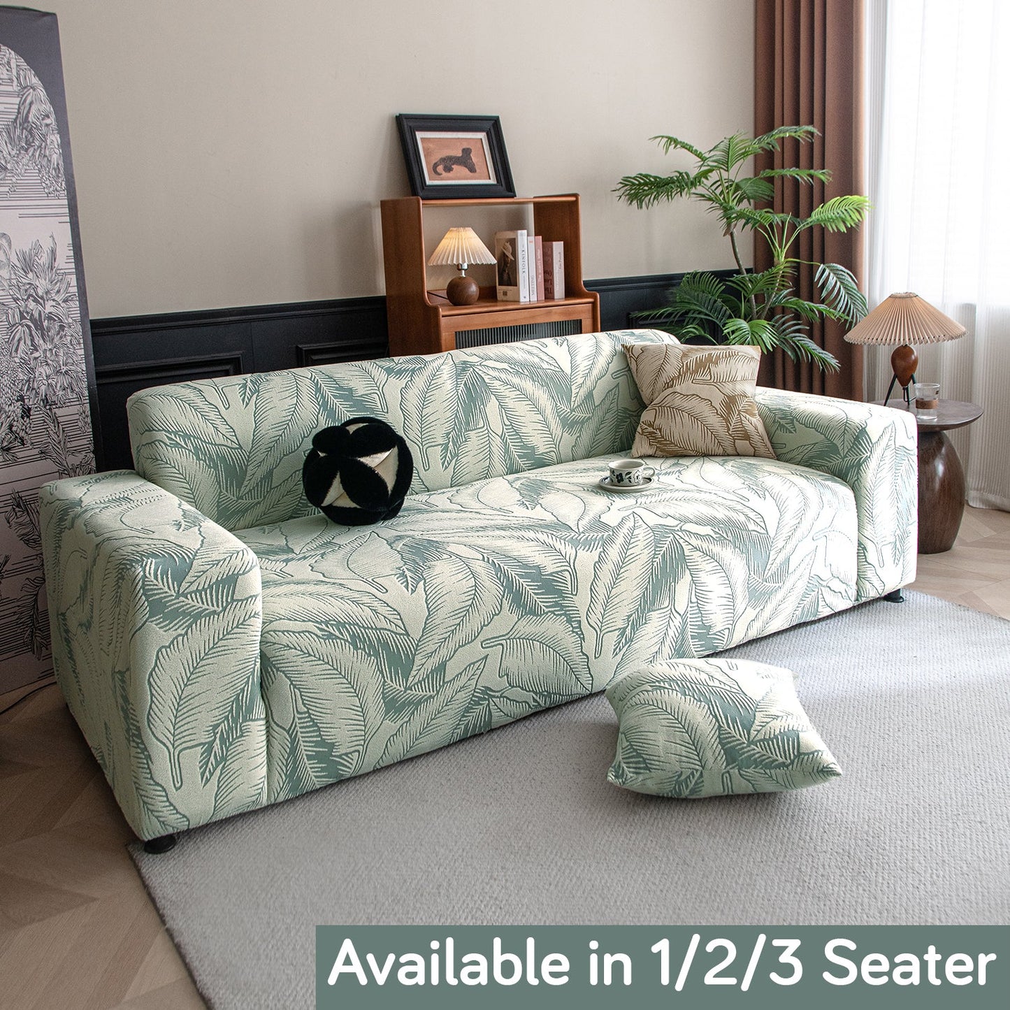 Dual Tone Knitting Jacquard Sofa Cover 1/2/3 Seater Fully Covered - Creamish Pale Green