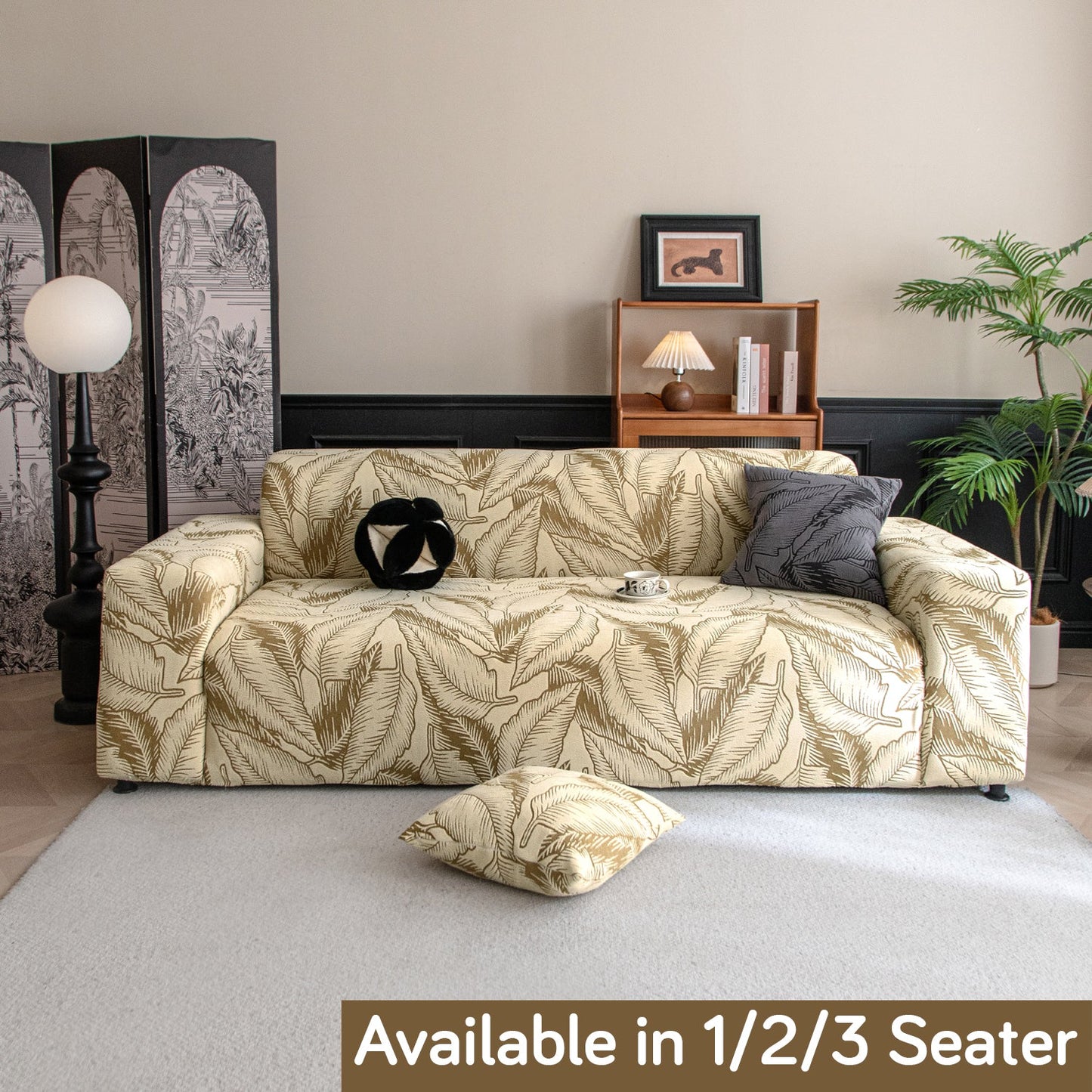 Dual Tone Knitting Jacquard Sofa Cover 1/2/3 Seater Fully Covered - Beige