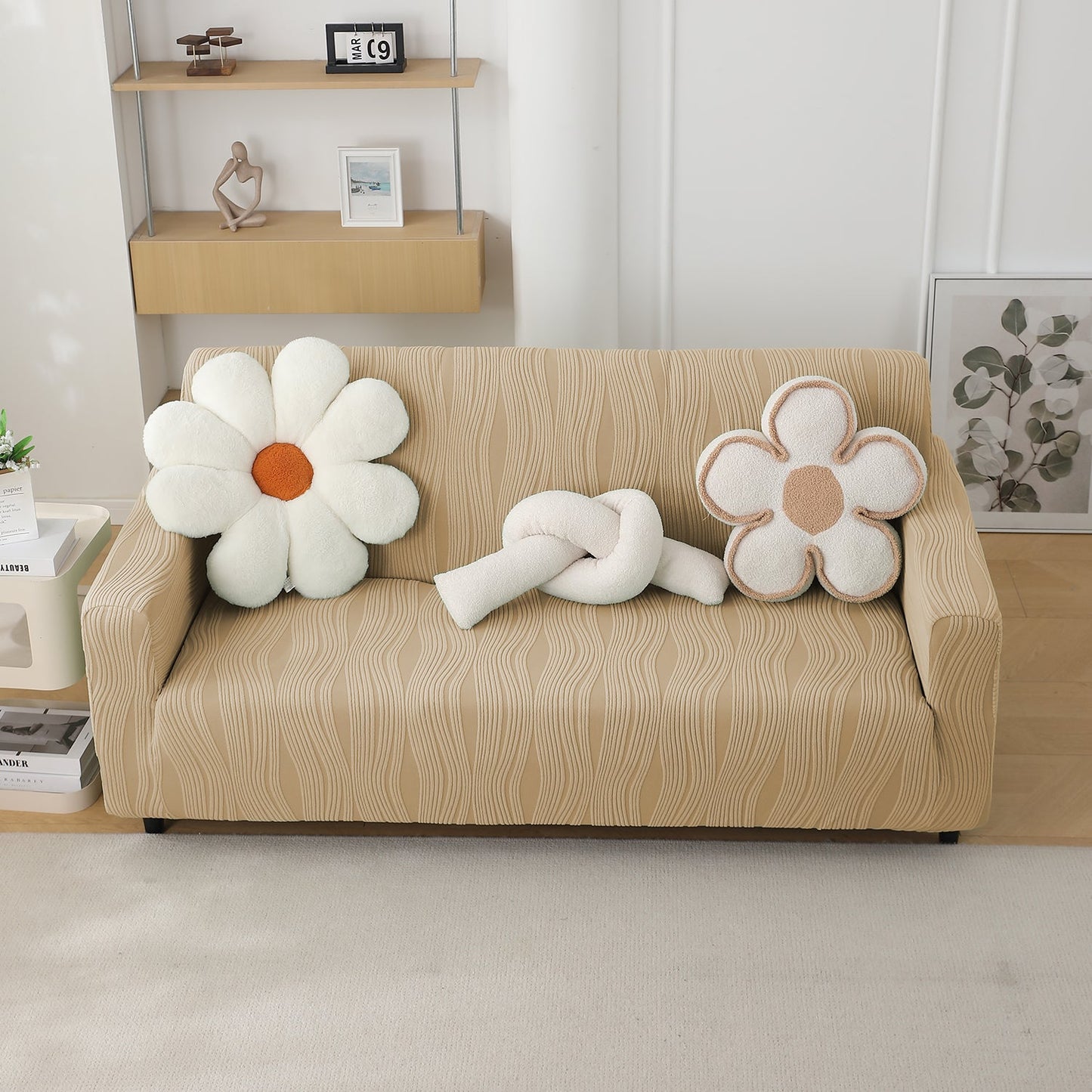 200gsm Knitting Jacquard Sofa Cover 1/2/3/4 Seater Fully Covered, Blush Beige