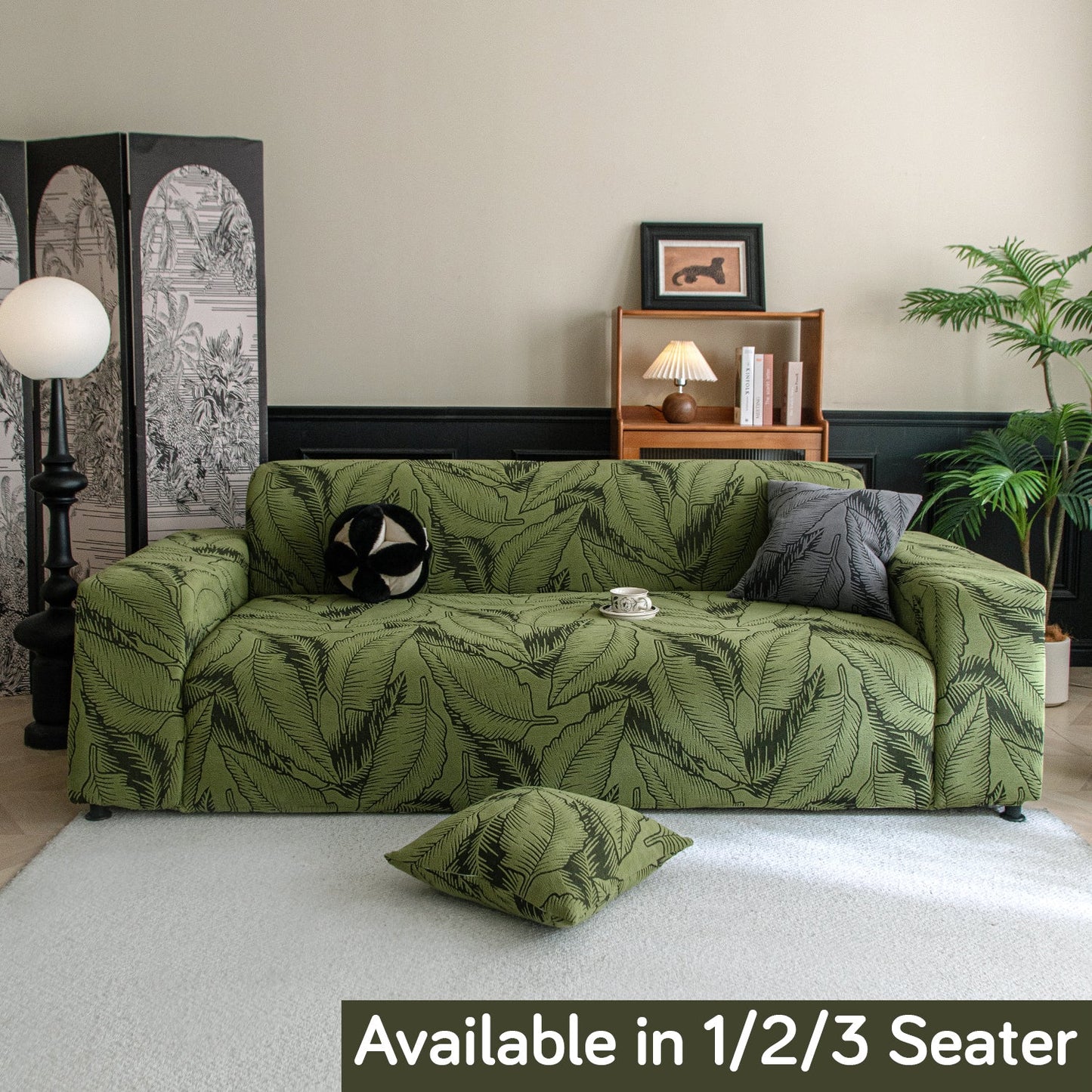 Dual Tone Knitting Jacquard Sofa Cover 1/2/3 Seater Fully Covered - Olive Green