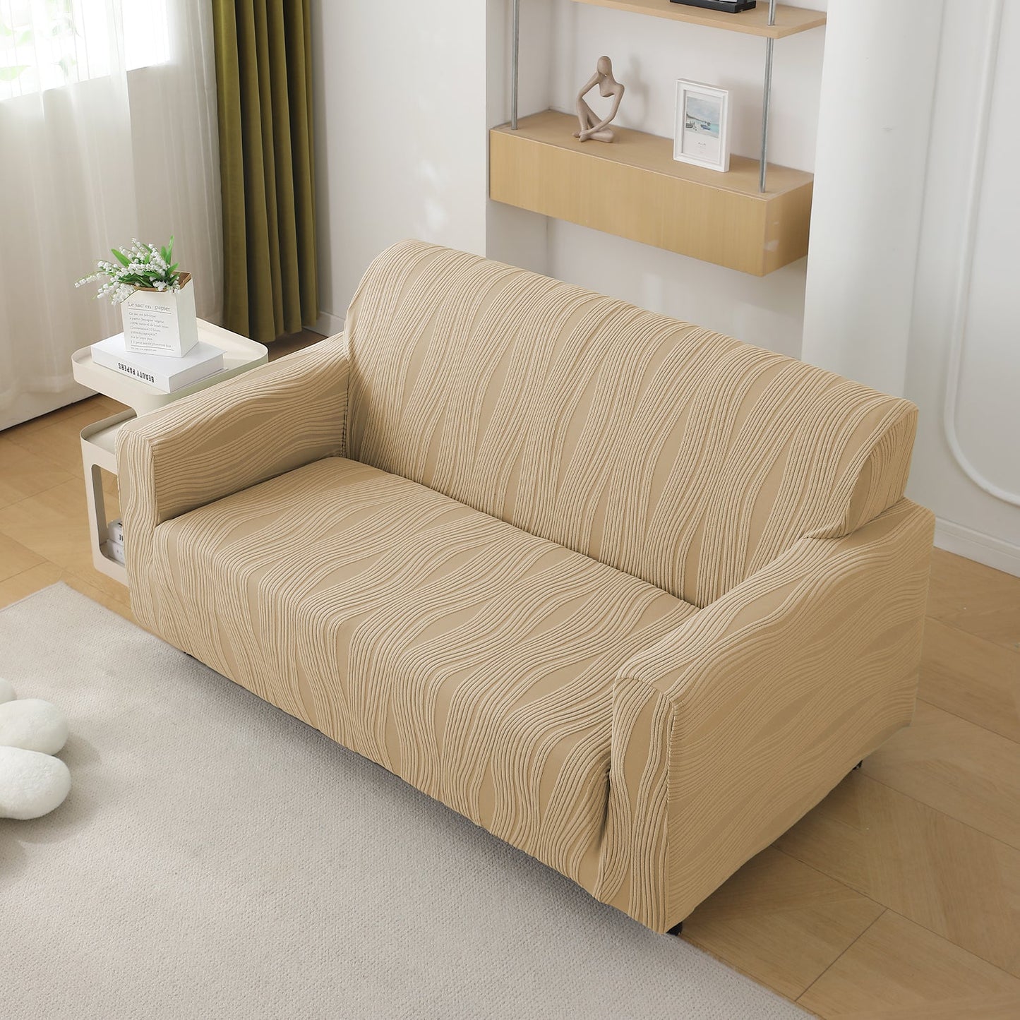 200gsm Knitting Jacquard Sofa Cover 1/2/3/4 Seater Fully Covered, Blush Beige