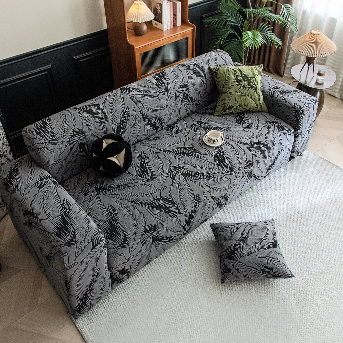 Dual Tone Knitting Jacquard Sofa Cover 1/2/3 Seater Fully Covered - Shadow Grey