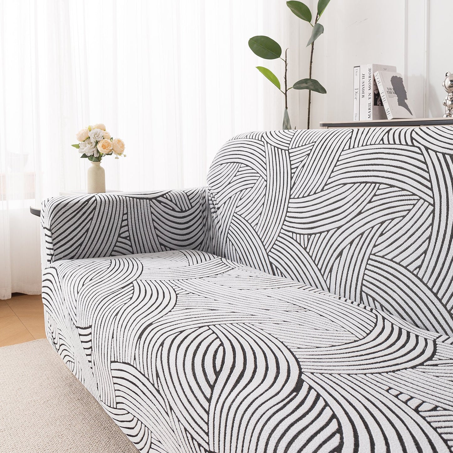 'WaveLine Series' Jacquard Sofa Cover 1/2/3/4-seater Fully Covered, Classic White