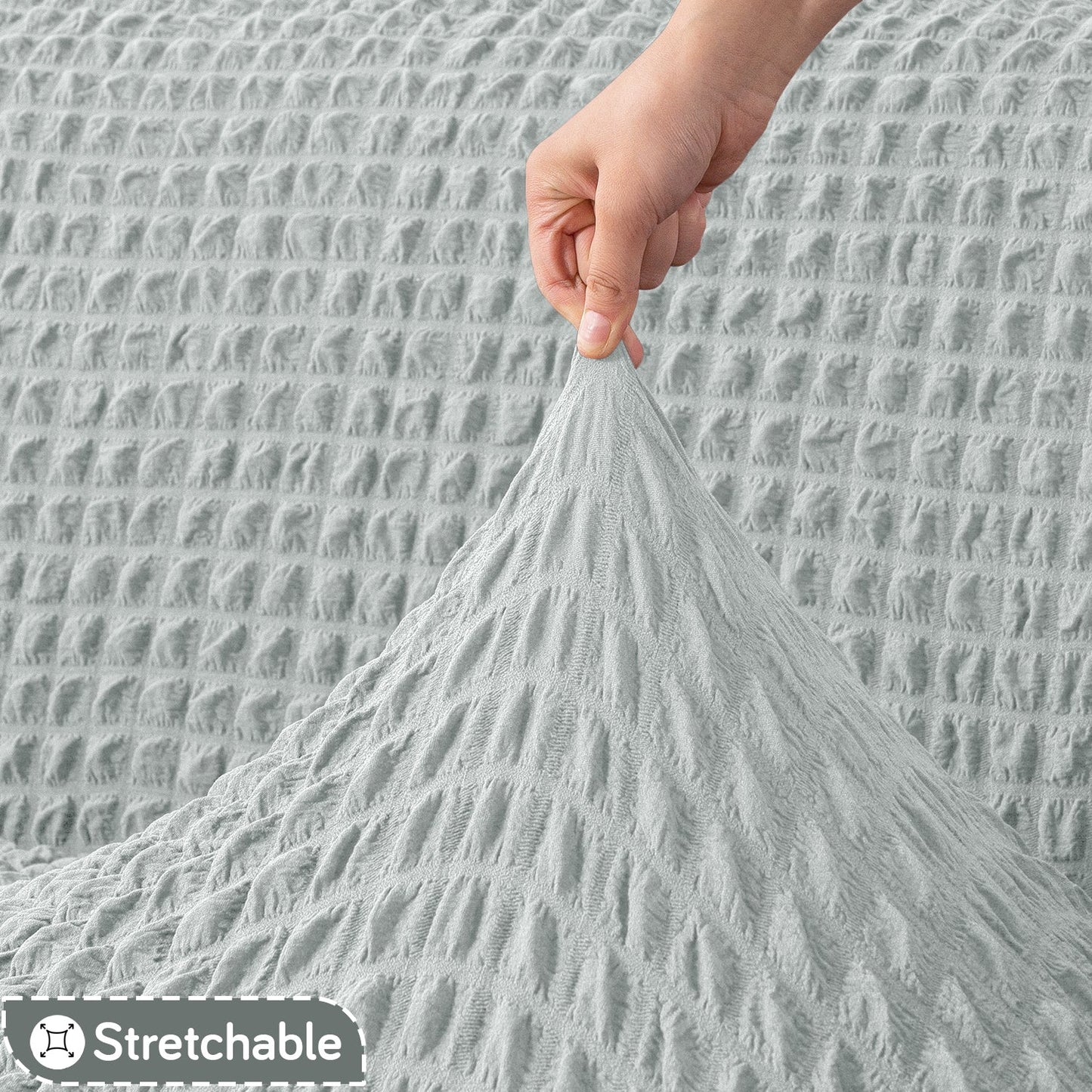 Aria Nova Elastic 280 GSM Stretchable Bubble Sofa Cover, Light Grey