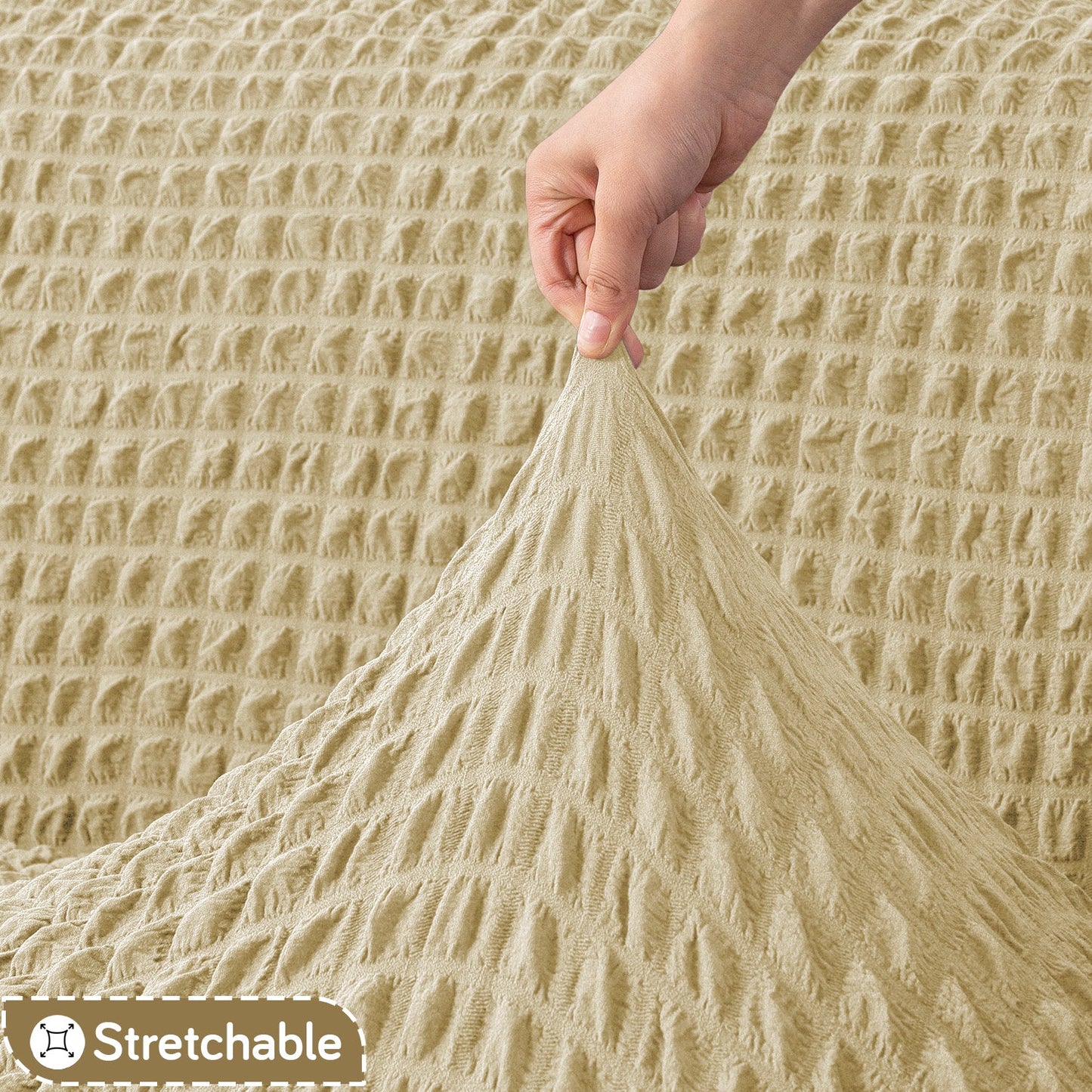 Aria Nova Elastic 280 GSM Stretchable Bubble Sofa Cover , Beige