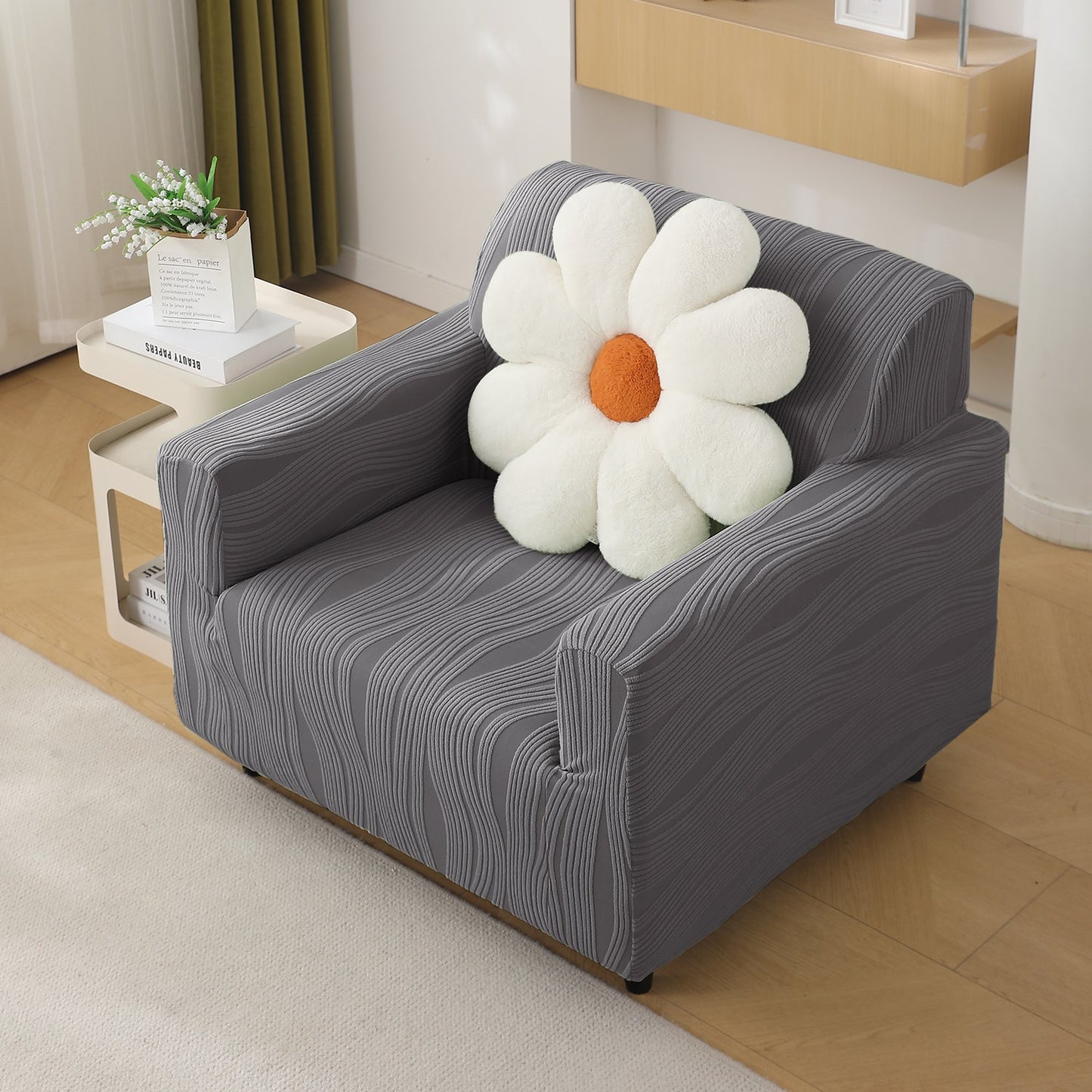 200gsm Knitting Jacquard Sofa Cover 1/2/3/4 Seater Fully Covered, Porpoise Grey