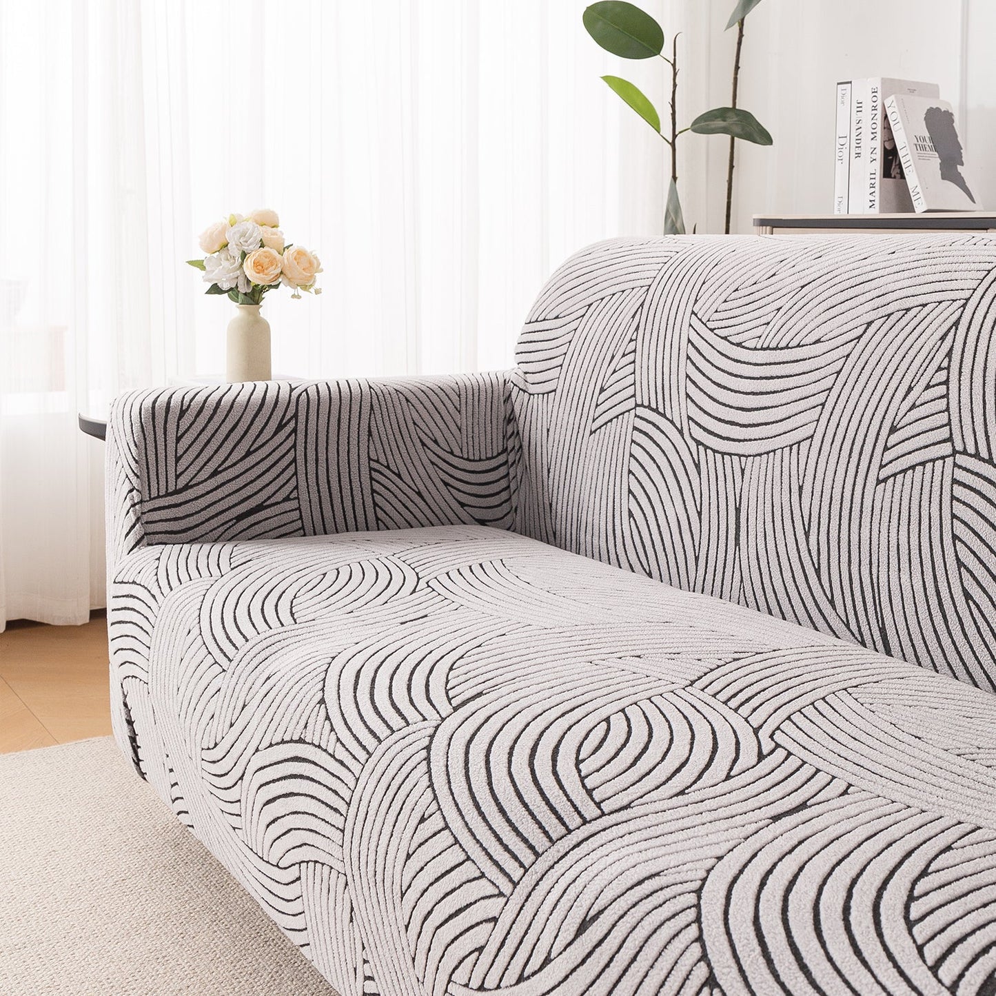 'WaveLine Series' Jacquard Sofa Cover 1/2/3/4-seater Fully Covered, Ash Grey