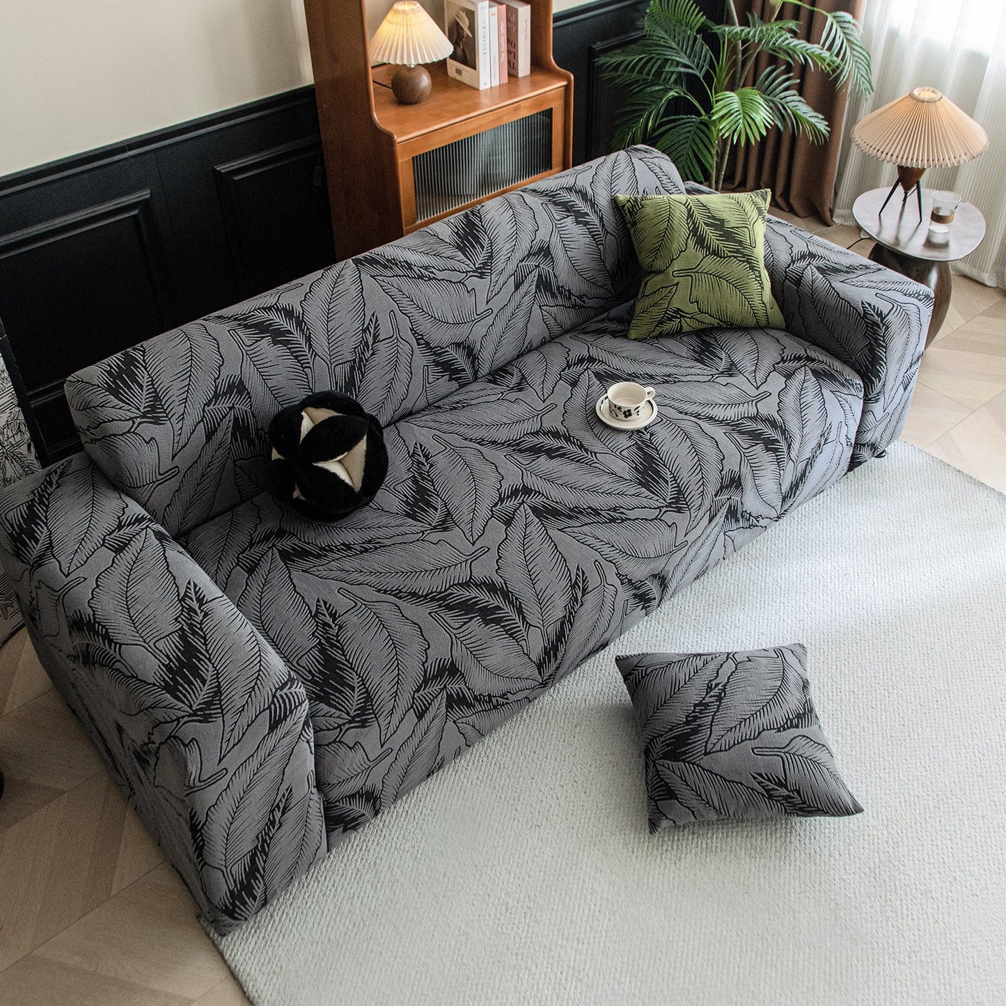 Dual Tone Knitting Jacquard Sofa Cover 1/2/3 Seater Fully Covered - Shadow Grey