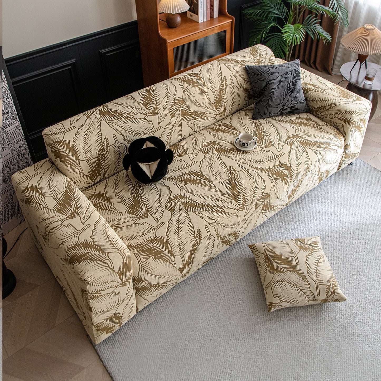 Dual Tone Knitting Jacquard Sofa Cover 1/2/3 Seater Fully Covered - Beige