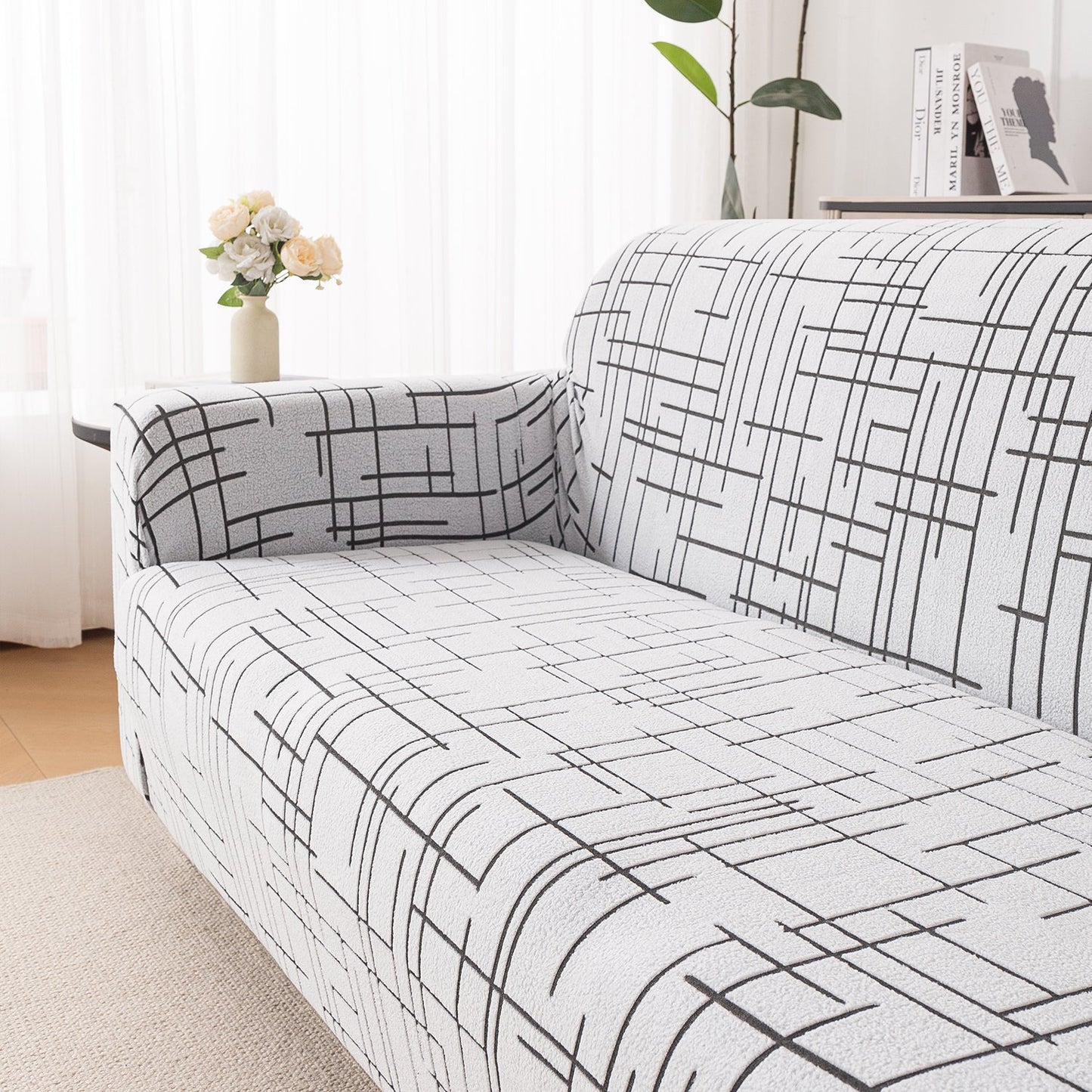 'Crossline Series' Jacquard Sofa Cover 1/2/3/4-seater Fully Covered, Dark Grey