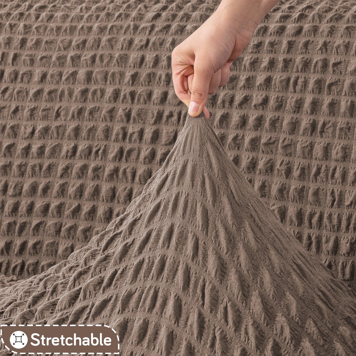 Aria Nova Elastic 280 GSM Stretchable Bubble Sofa Cover , Mocha Brown