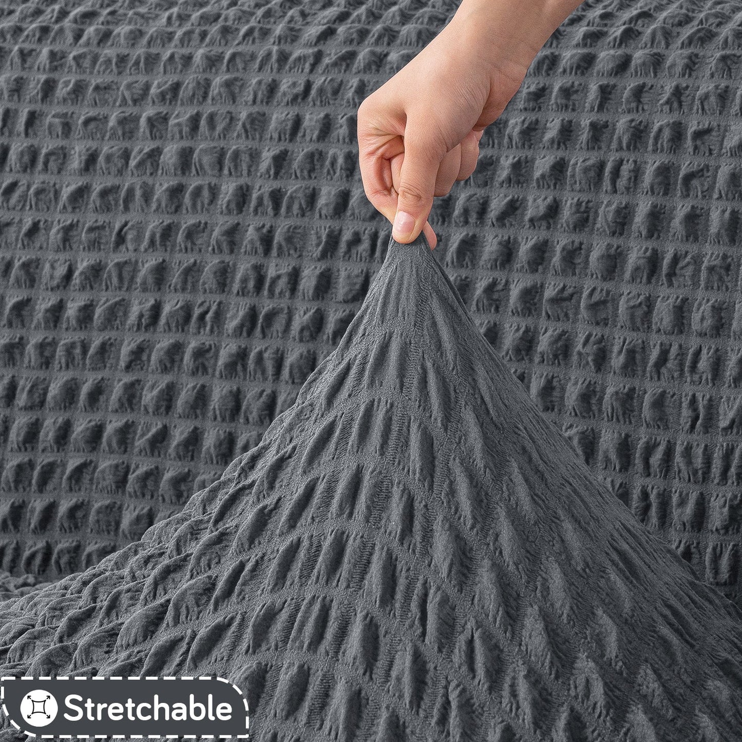Aria Nova Elastic 280 GSM Stretchable Bubble Sofa Cover, Dark Grey