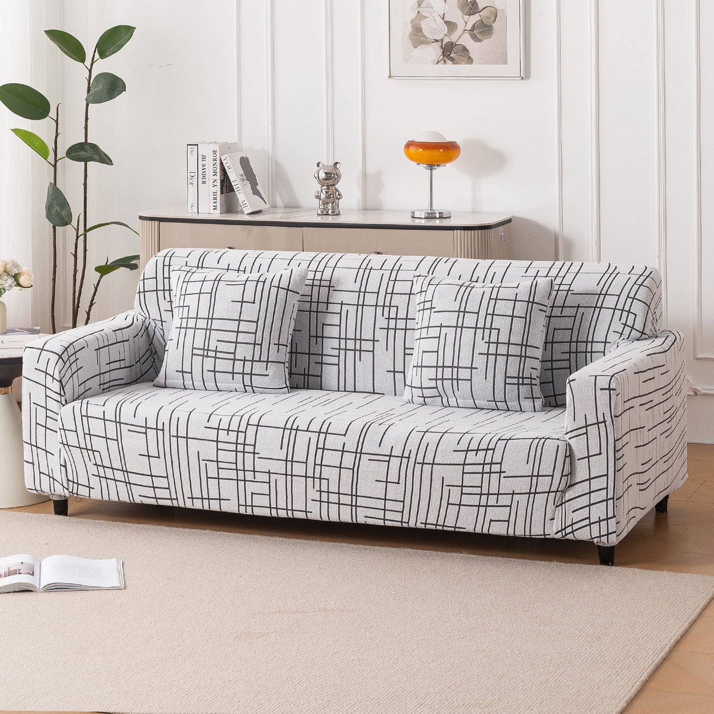 'Crossline Series' Jacquard Sofa Cover 1/2/3/4-seater Fully Covered, Dark Grey