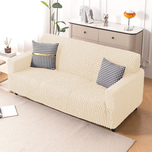 Aria Nova Elastic 280 GSM Stretchable Bubble Sofa Cover, Light Cream