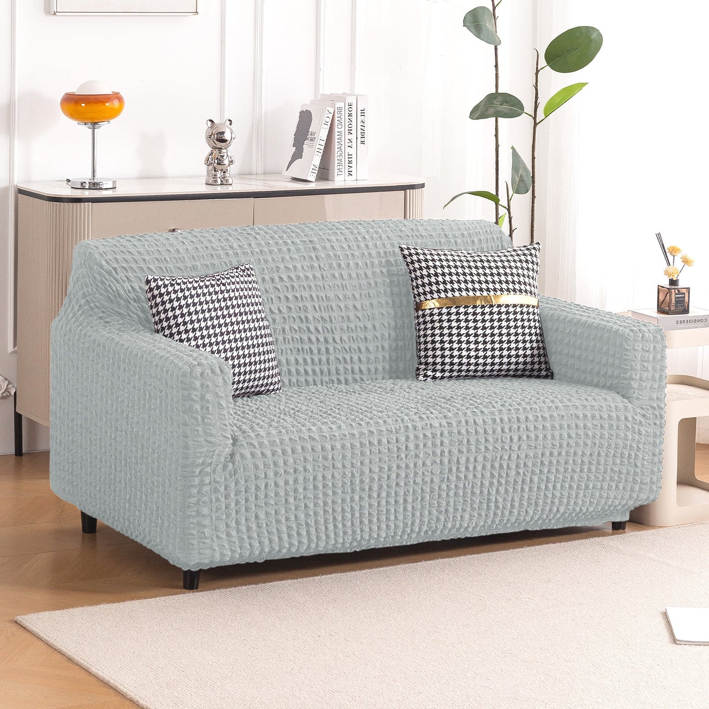 Aria Nova Elastic 280 GSM Stretchable Bubble Sofa Cover, Light Grey