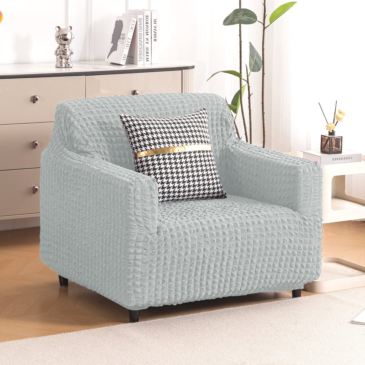 Aria Nova Elastic 280 GSM Stretchable Bubble Sofa Cover, Light Grey