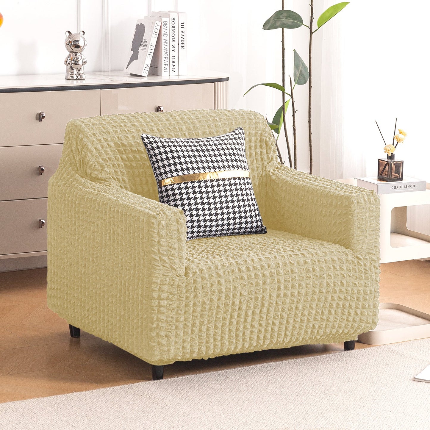 Aria Nova Elastic 280 GSM Stretchable Bubble Sofa Cover , Beige