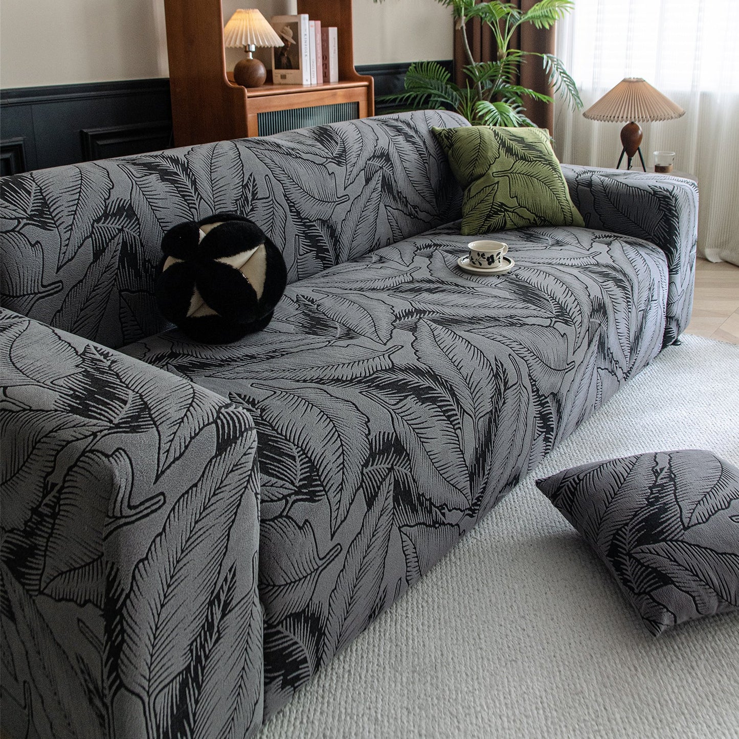 Dual Tone Knitting Jacquard Sofa Cover 1/2/3 Seater Fully Covered - Shadow Grey