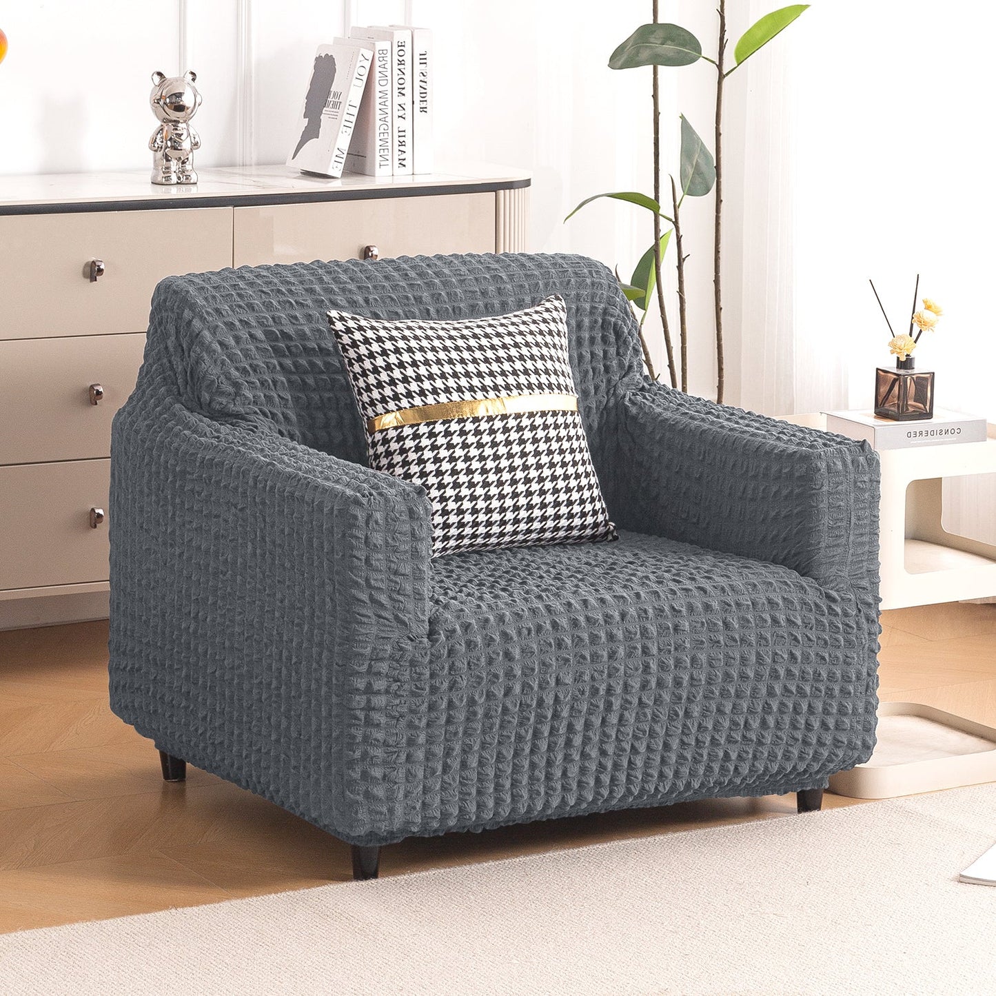 Aria Nova Elastic 280 GSM Stretchable Bubble Sofa Cover, Dark Grey