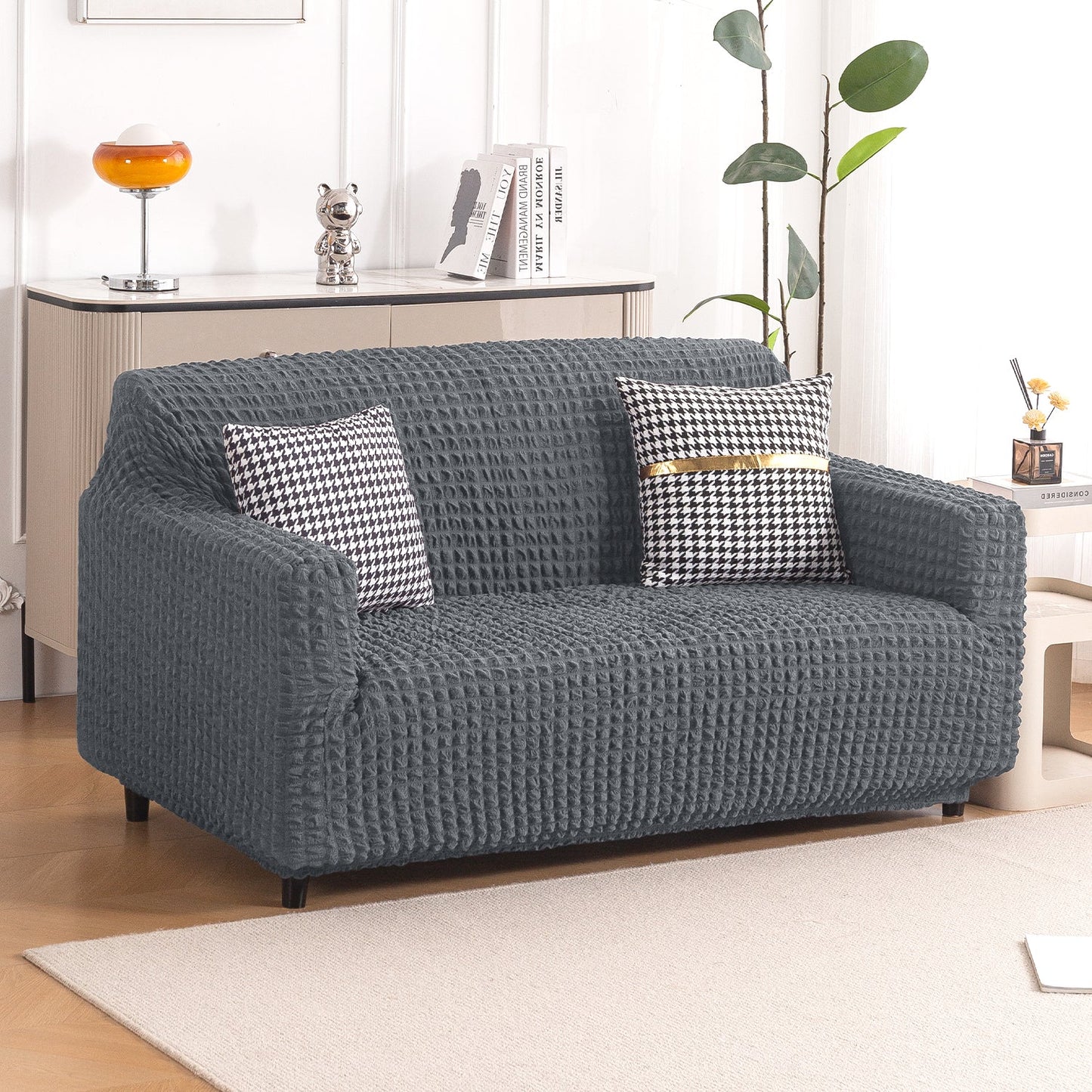 Aria Nova Elastic 280 GSM Stretchable Bubble Sofa Cover, Dark Grey