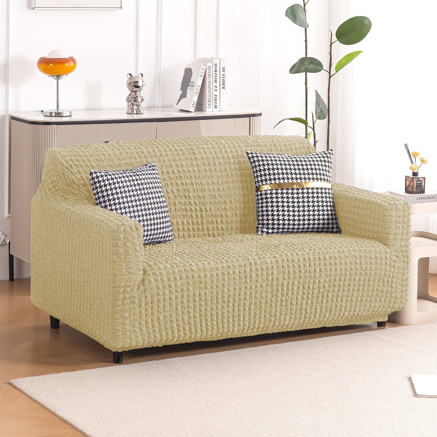 Aria Nova Elastic 280 GSM Stretchable Bubble Sofa Cover , Beige