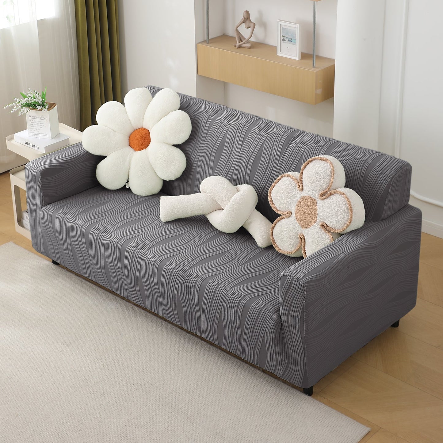 200gsm Knitting Jacquard Sofa Cover 1/2/3/4 Seater Fully Covered, Porpoise Grey