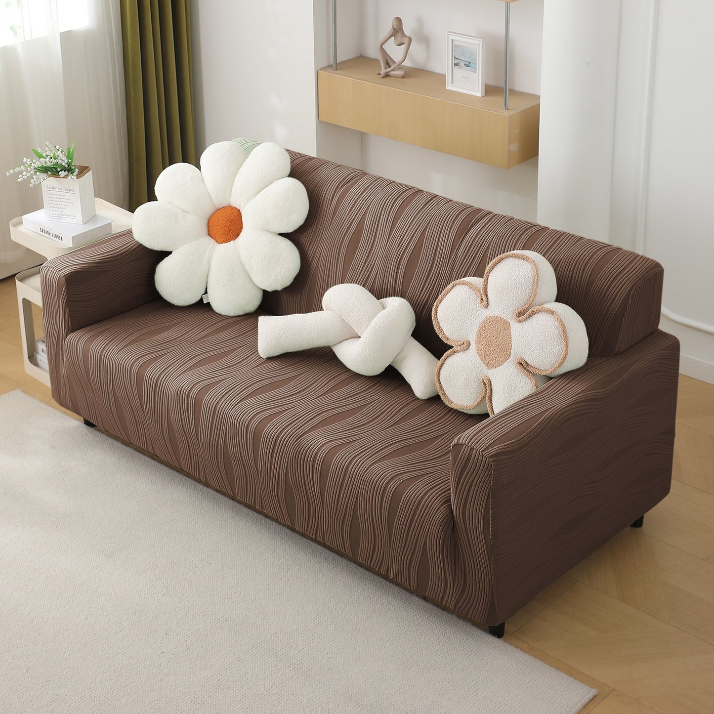 200gsm Knitting Jacquard Sofa Cover 1/2/3/4 Seater Fully Covered, Chocolate Brown