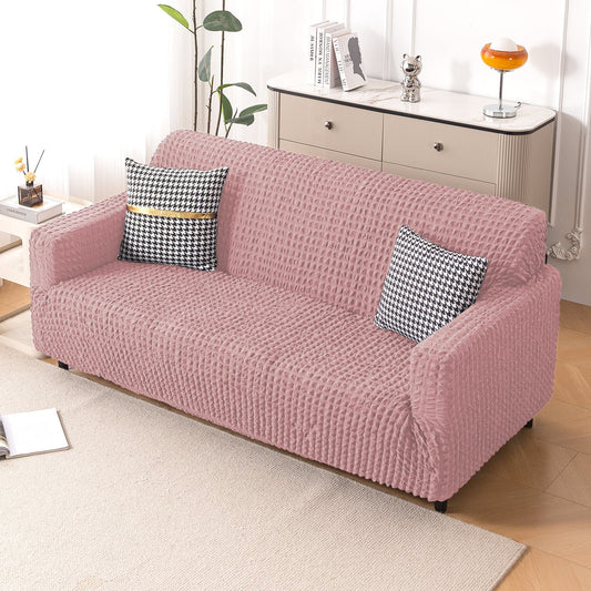Aria Nova Elastic 280 GSM Stretchable Bubble Sofa Cover, Tea Rose Pink
