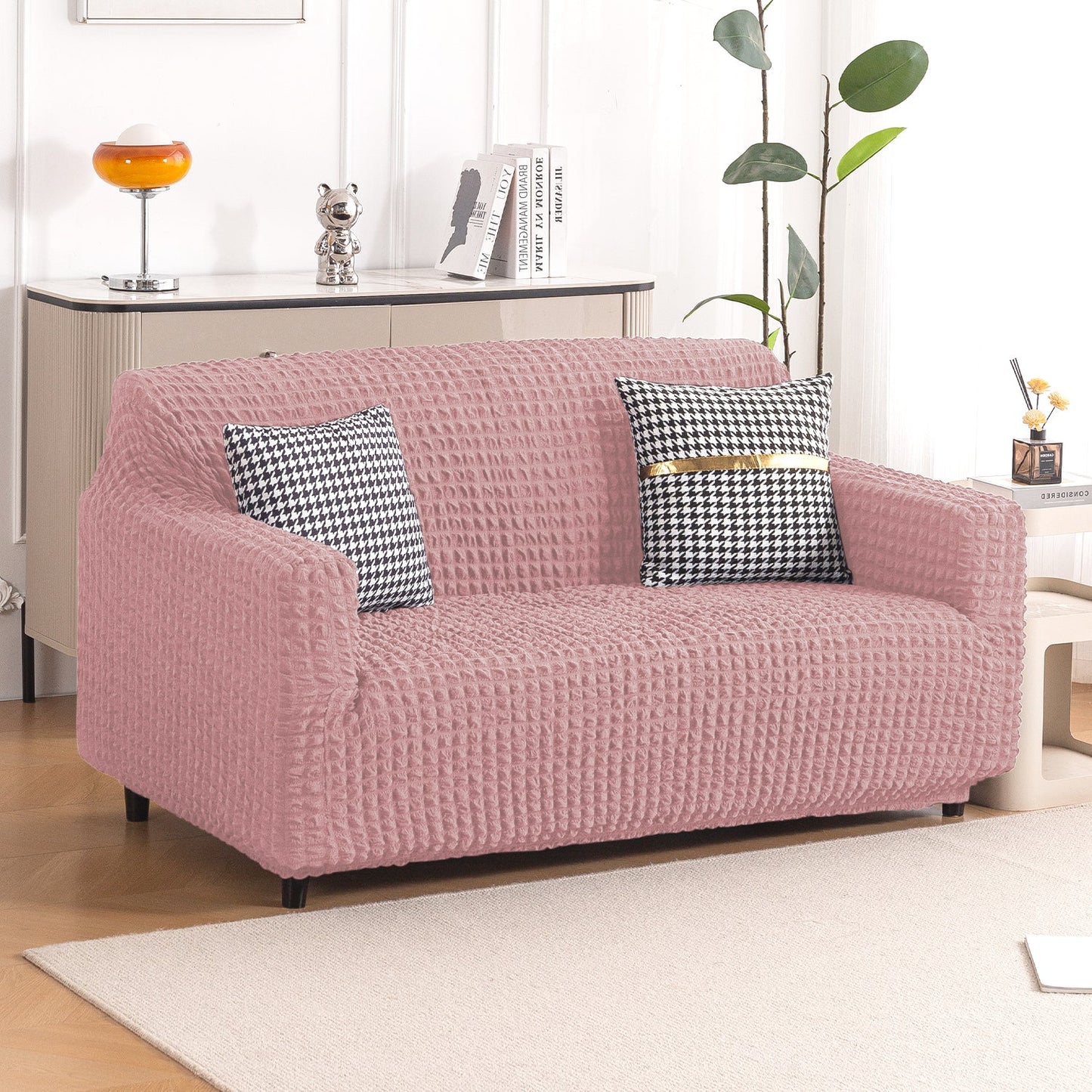 Aria Nova Elastic 280 GSM Stretchable Bubble Sofa Cover, Tea Rose Pink