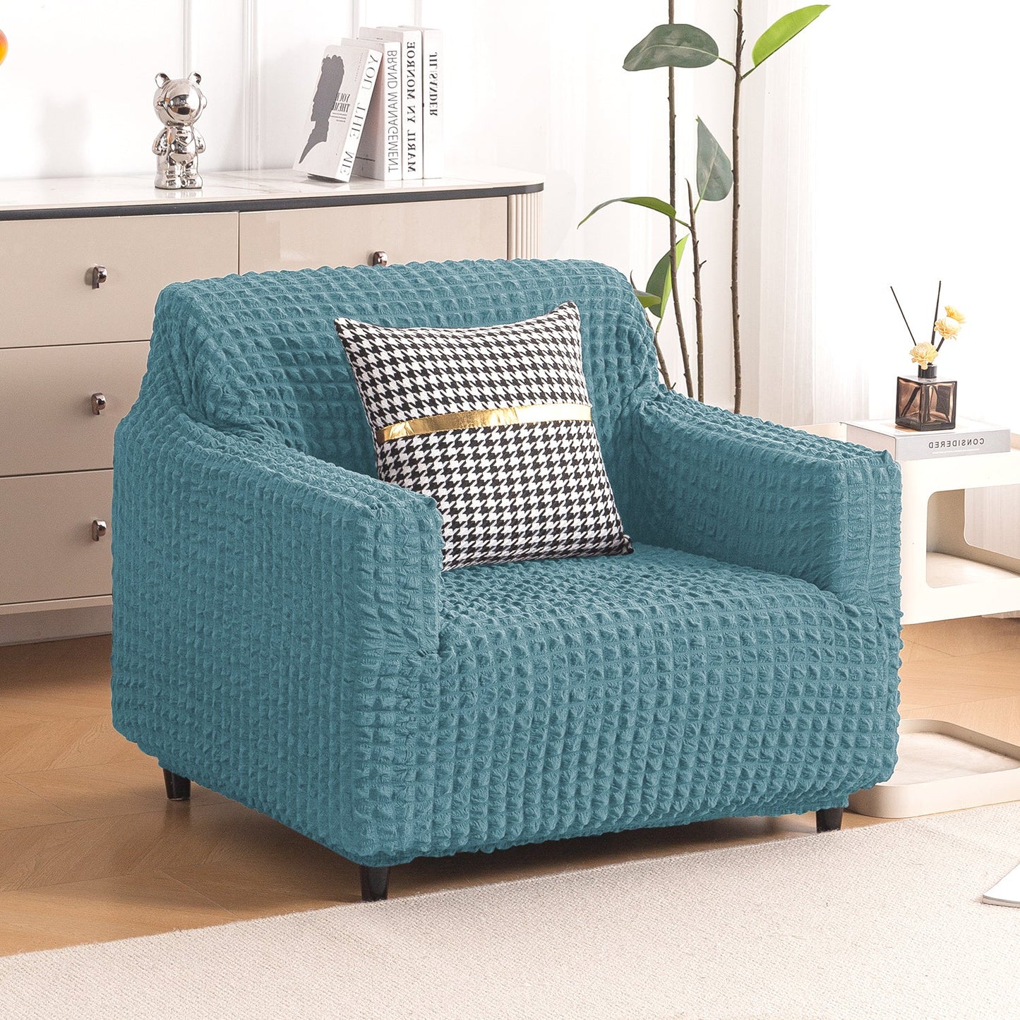 Aria Nova Elastic 280 GSM Stretchable Bubble Sofa Cover, Tropical Teal