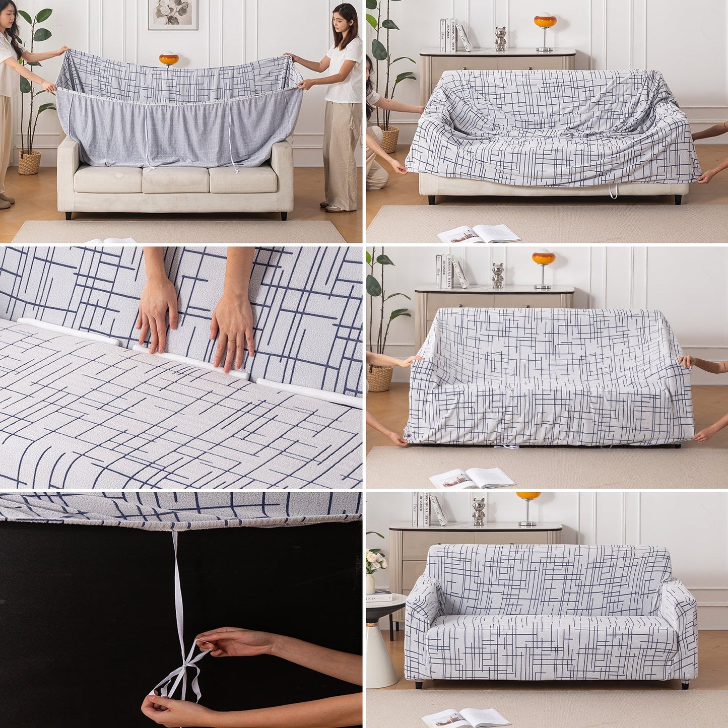 'Crossline Series' Jacquard Sofa Cover 1/2/3/4-seater Fully Covered, Navy Blue