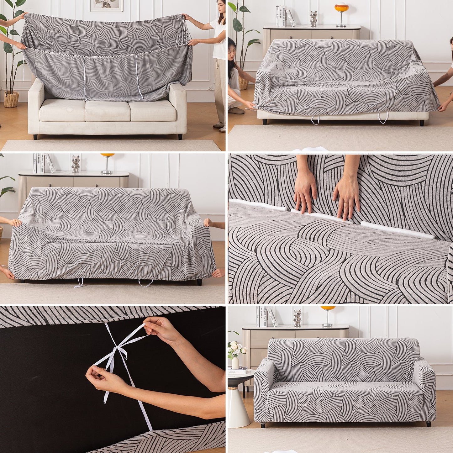 'WaveLine Series' Jacquard Sofa Cover 1/2/3/4-seater Fully Covered, Classic White