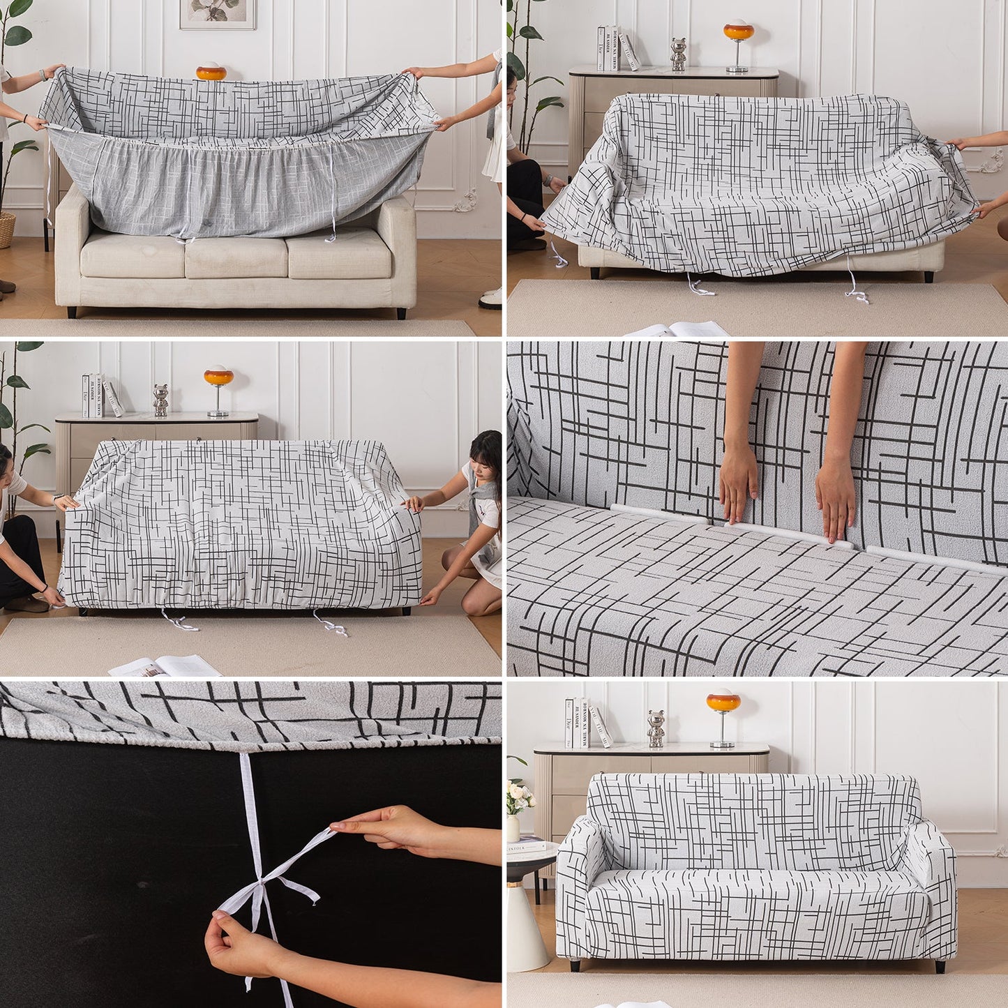 'Crossline Series' Jacquard Sofa Cover 1/2/3/4-seater Fully Covered, Dark Grey