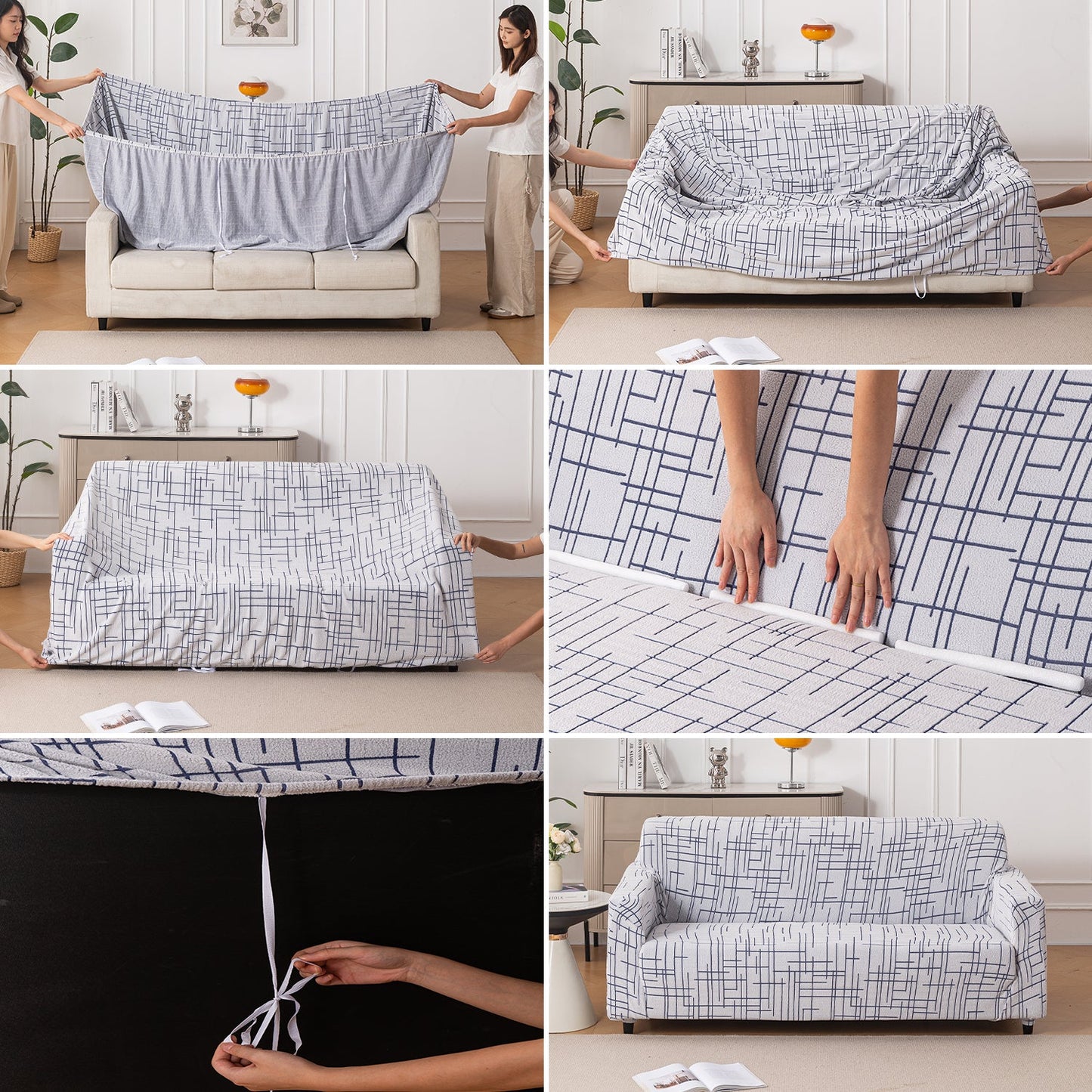 'Crossline Series' Jacquard Sofa Cover 1/2/3/4-seater Fully Covered, Navy Blue