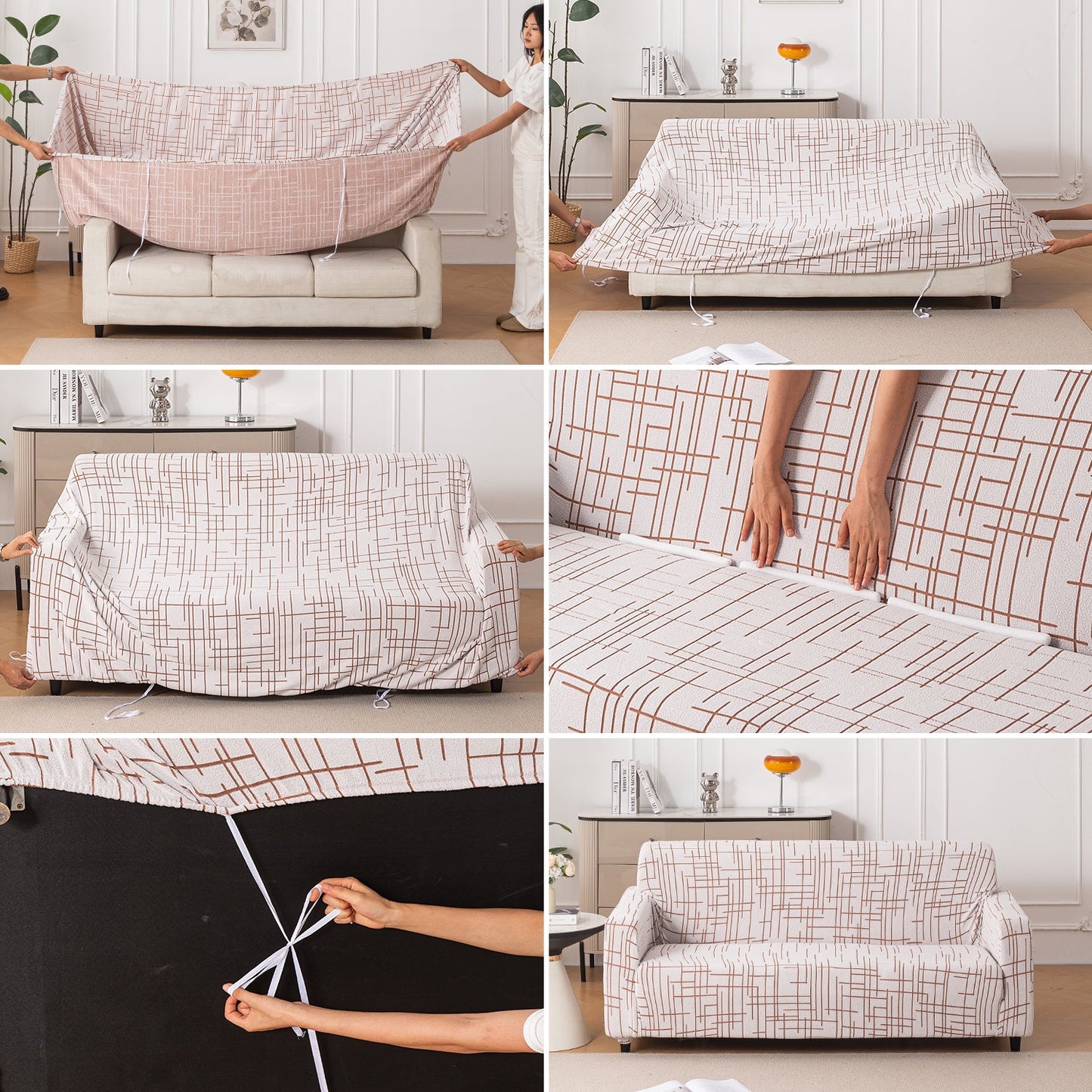 'Crossline Series' Jacquard Sofa Cover 1/2/3/4-seater Fully Covered, Rust Brown