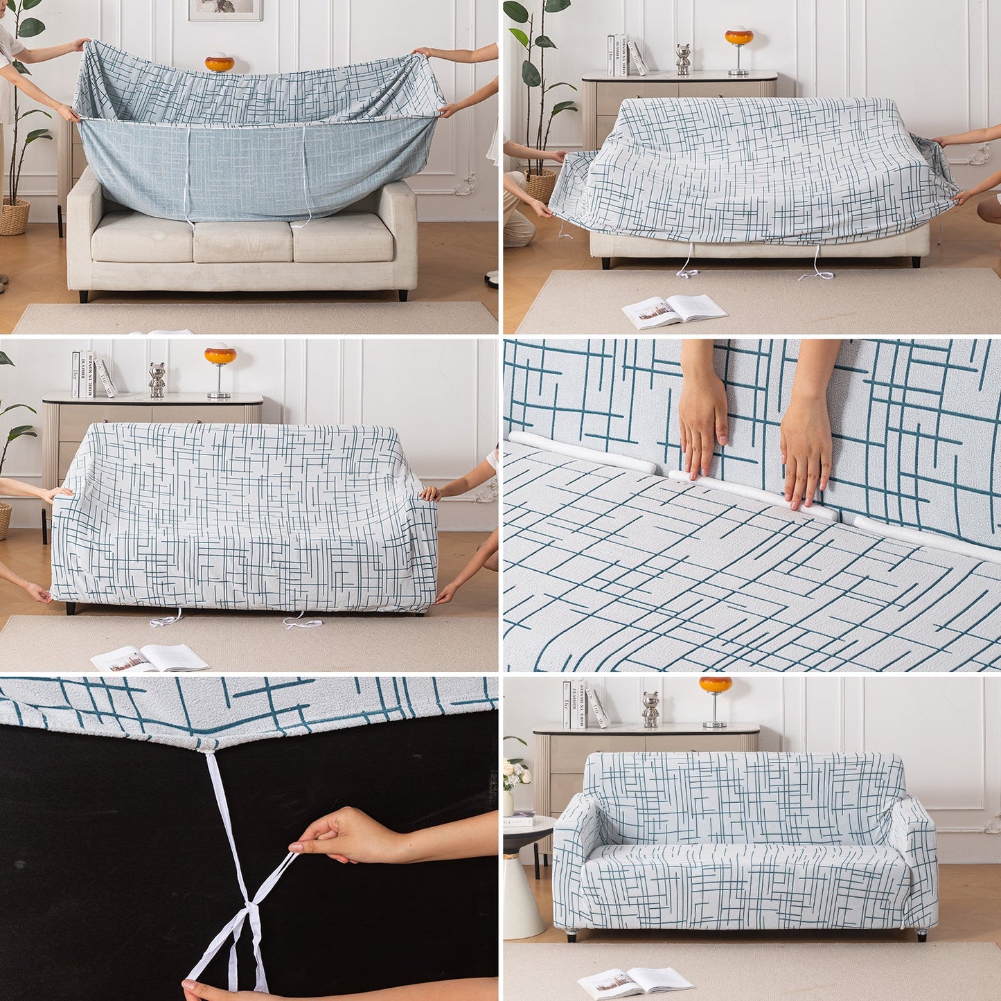 'Crossline Series' Jacquard Sofa Cover 1/2/3/4-seater Fully Covered, Teal Blue