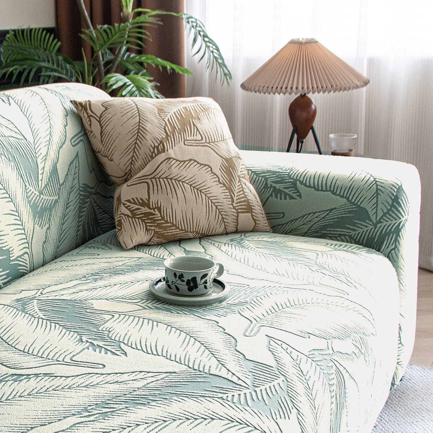 Dual Tone Knitting Jacquard Sofa Cover 1/2/3 Seater Fully Covered - Creamish Pale Green