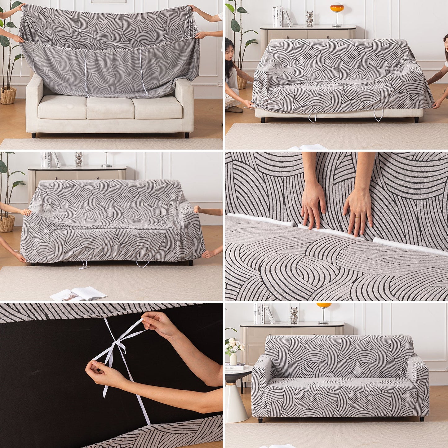 'WaveLine Series' Jacquard Sofa Cover 1/2/3/4-seater Fully Covered, Ash Grey