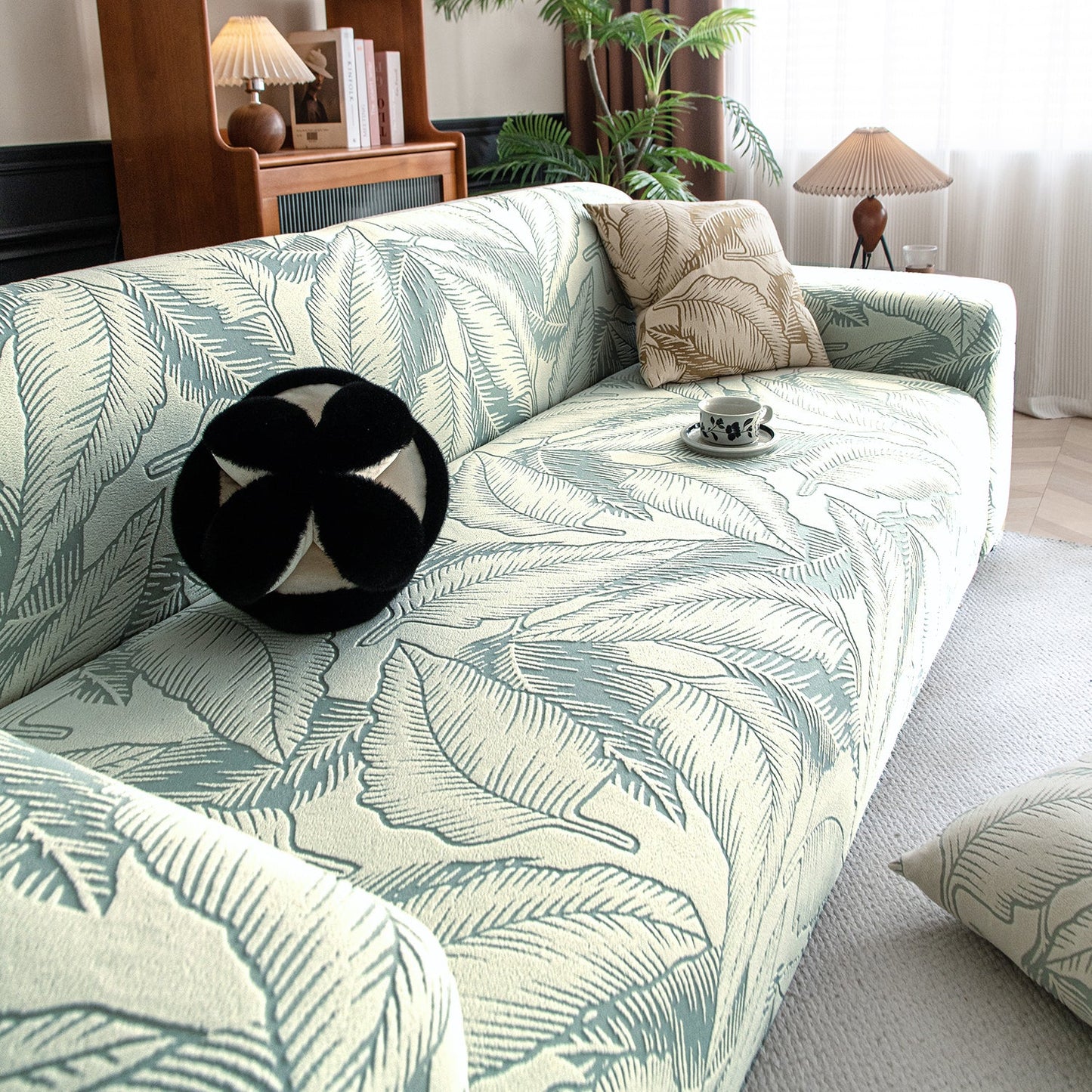 Dual Tone Knitting Jacquard Sofa Cover 1/2/3 Seater Fully Covered - Creamish Pale Green