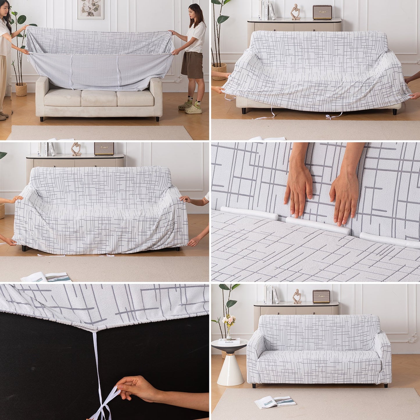 'Crossline Series' Jacquard Sofa Cover 1/2/3/4-seater Fully Covered, Light Grey