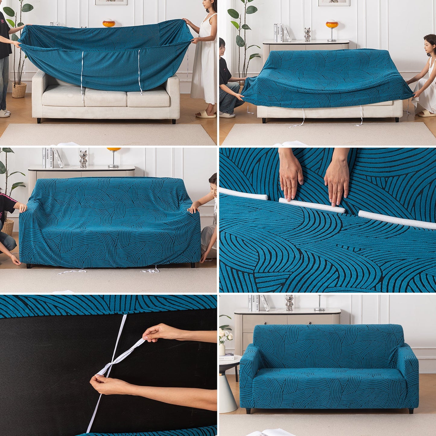 'WaveLine Series' Jacquard Sofa Cover 1/2/3/4-seater Fully Covered, Teal Green