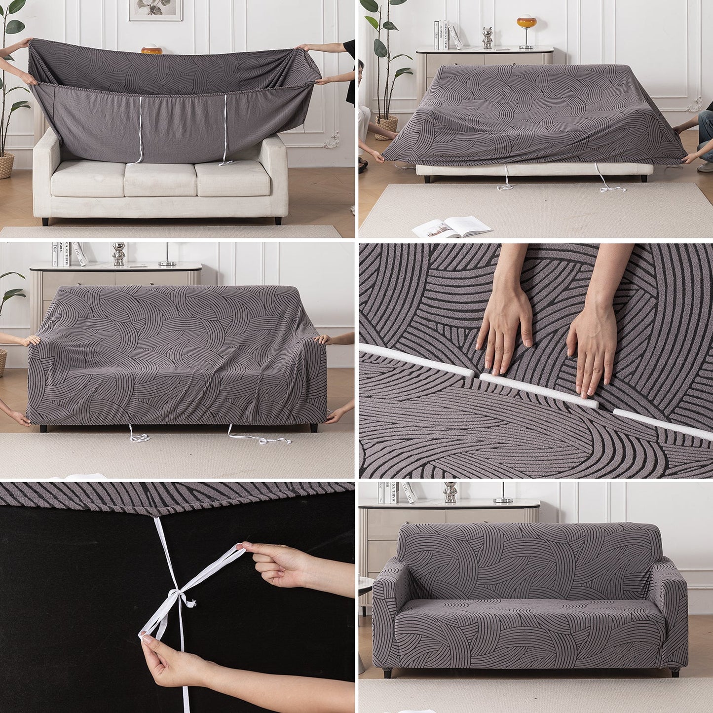 'WaveLine Series' Jacquard Sofa Cover 1/2/3/4-seater Fully Covered, Charcoal Grey