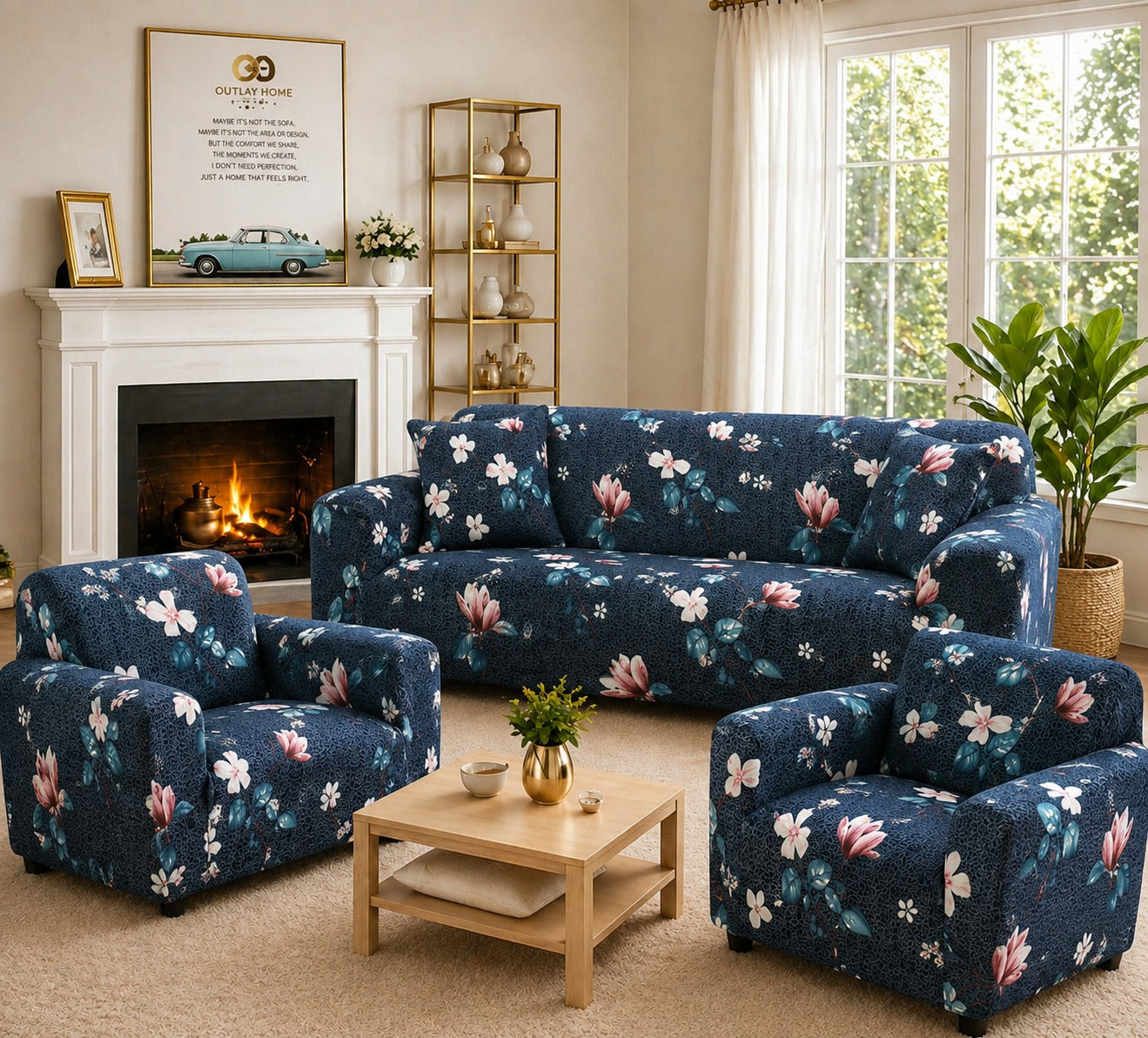 3+1+1 BLUE FLOWER SOFA COVER ELASTIC STRETCHABLE 48 HOURS OFFER