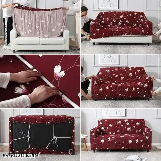 3+1+1 MAROON FLOWER SOFA COVER ELASTIC STRETCHABLE 48 HOURS OFFER