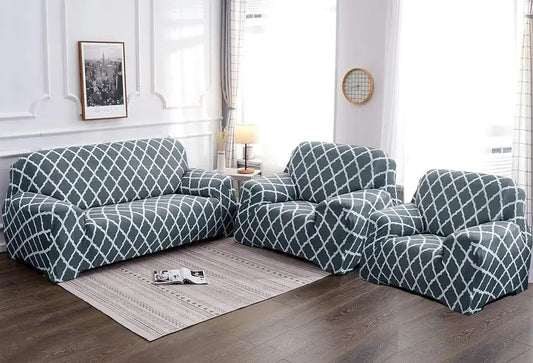 L Shape Sofa Cover-Grey Diamond - Luxury Quality Strechable & Dust-proof Sofa Cover