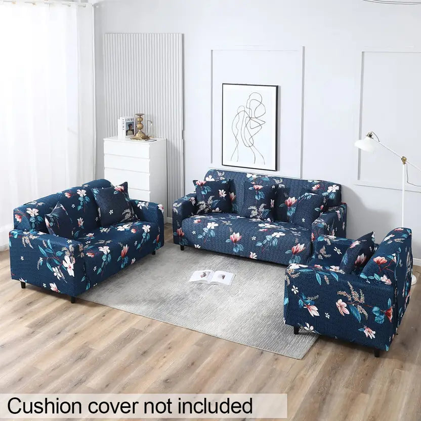 Sofa Cover- Blue Flooral - Luxury Quality Strechable & Dust-proof Sofa Cover