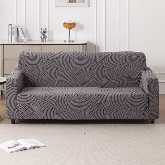 'WaveLine Series' Jacquard Sofa Cover 1/2/3/4-seater Fully Covered, Charcoal Grey
