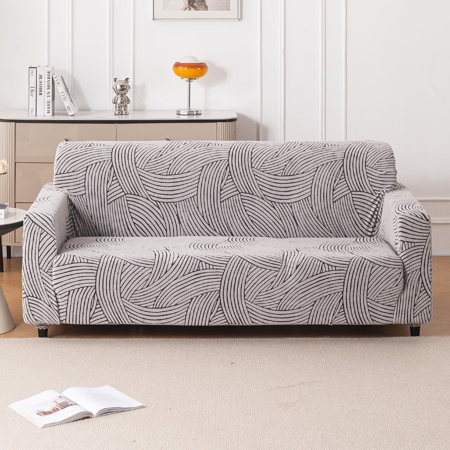 'WaveLine Series' Jacquard Sofa Cover 1/2/3/4-seater Fully Covered, Classic White