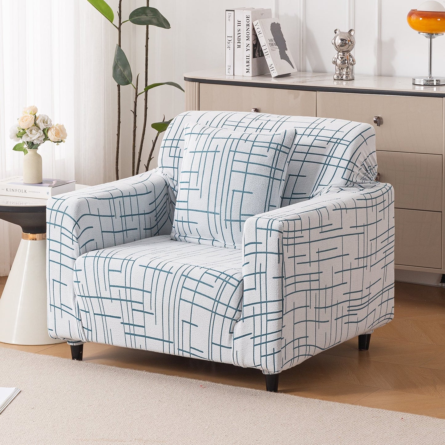 'Crossline Series' Jacquard Sofa Cover 1/2/3/4-seater Fully Covered, Teal Blue